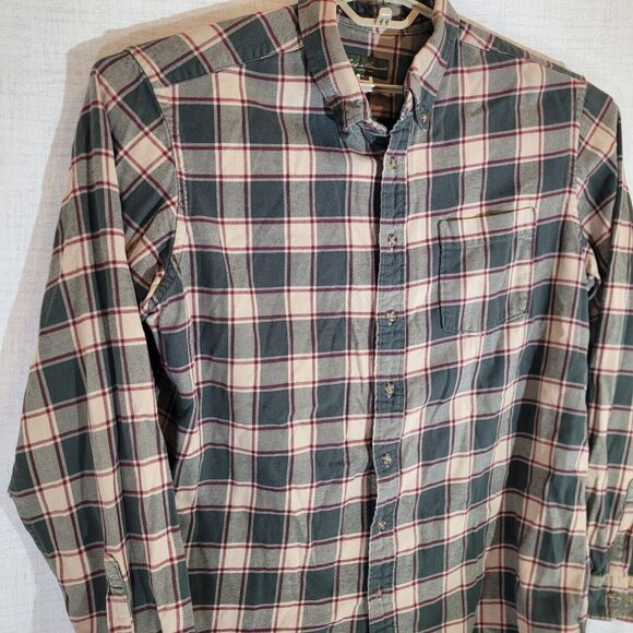Eddie Bauer Button Up Shirt Mens XLT Green Plaid 100% Cotton Long Sleeve Top - Picture 6 of 8